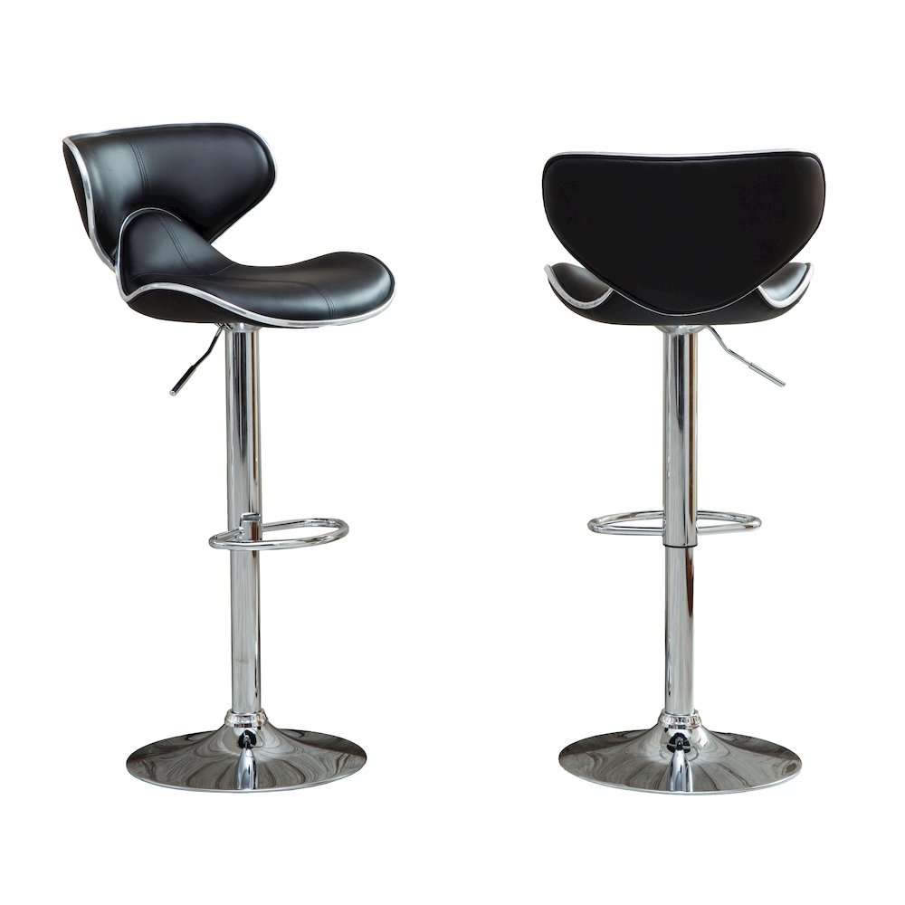 Masaccio Black Leatherette Adjustable Swivel Barstool Chrome Base, Set of 2