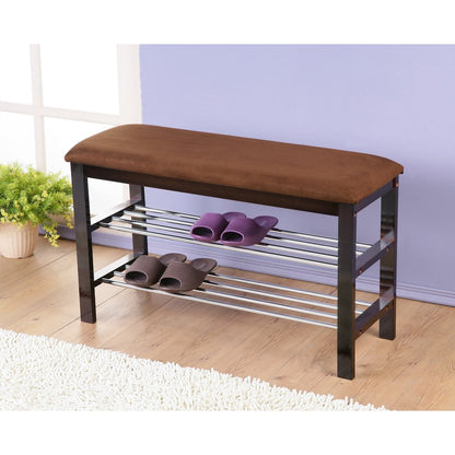 Choa Metal Shoe Bench with Faux Leather Seat, Dark Espresso and Chocolate