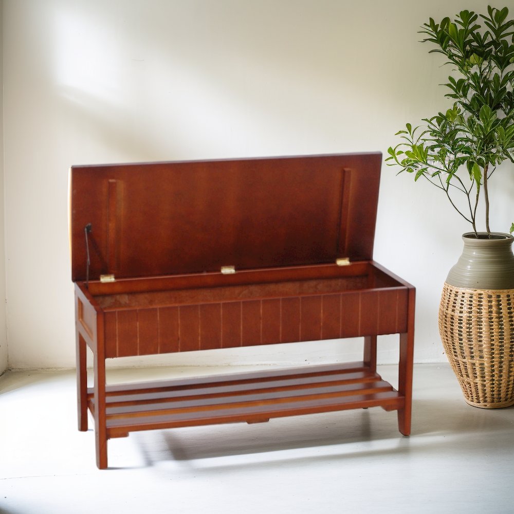 Leno Quality Solid Wood Shoe Bench with Storage, Cherry