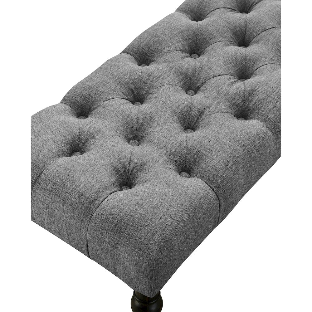 Leviton Fabric Tufted Turned Leg Dining Bench, Gray