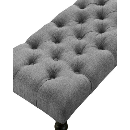 Leviton Fabric Tufted Turned Leg Dining Bench, Gray