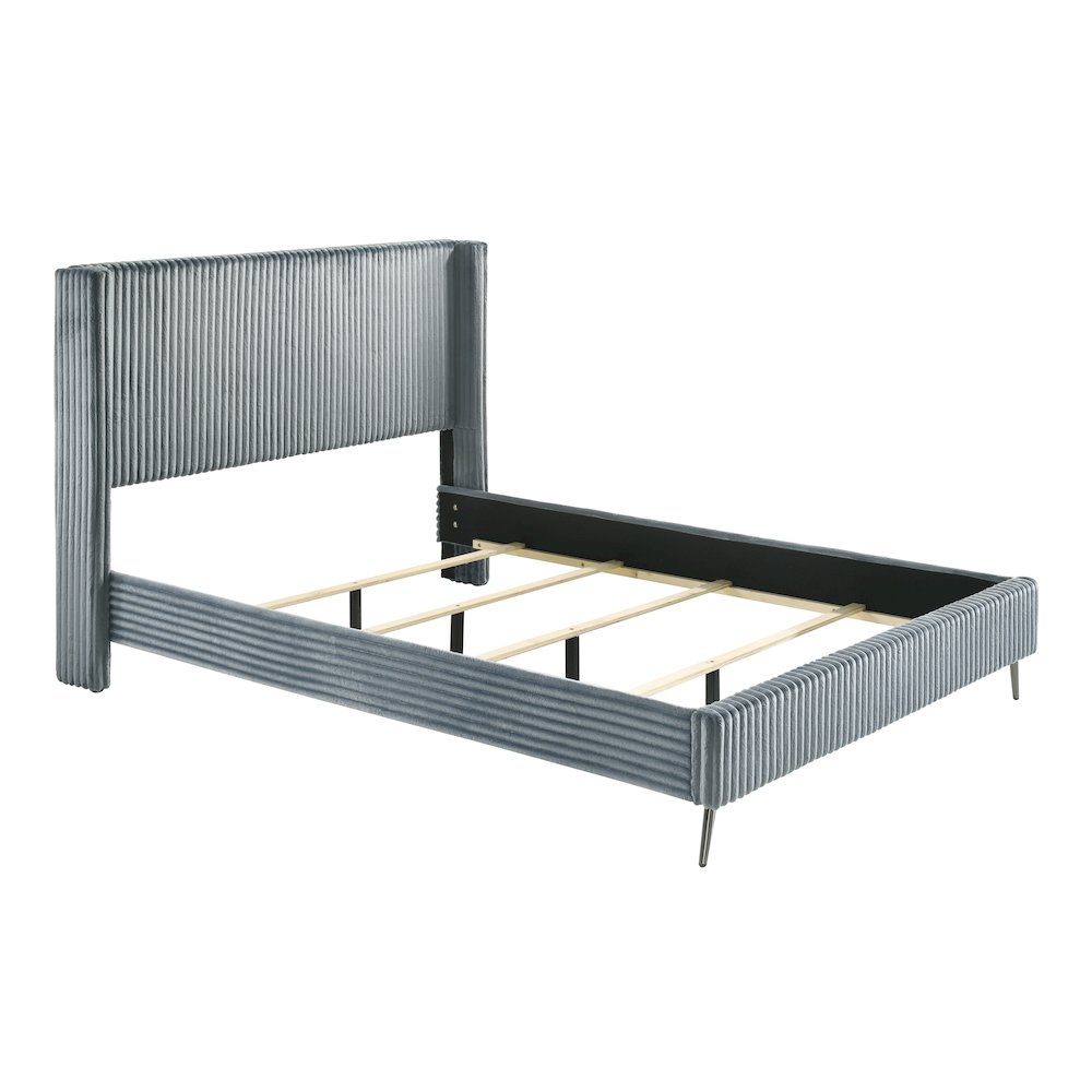 Mavela Wide Wale Corduroy Upholstery Panel Queen Bed, Blue
