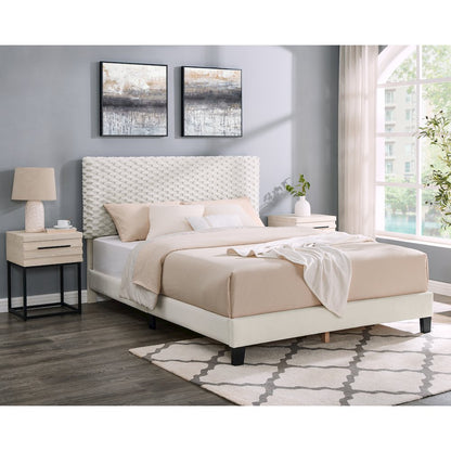 Findlay 3Pc Bedroom Set, Plush 3D Upholstered Bed with 2 Nightstands, Queen
