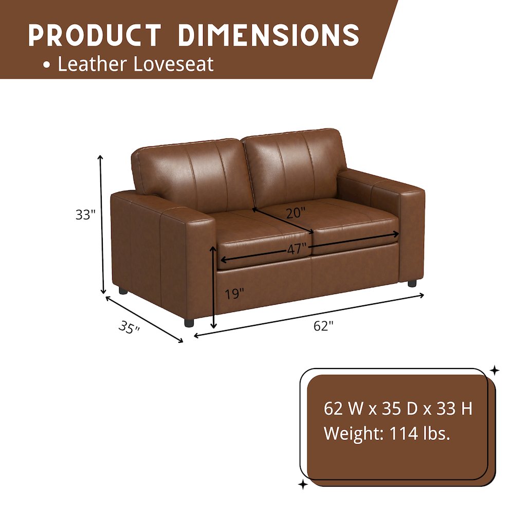 Sakan Leather Upholstered Loveseat, Caramel
