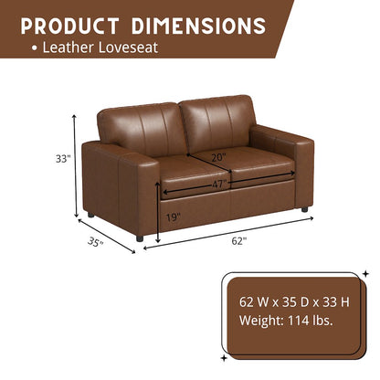 Sakan Leather Upholstered Loveseat, Caramel