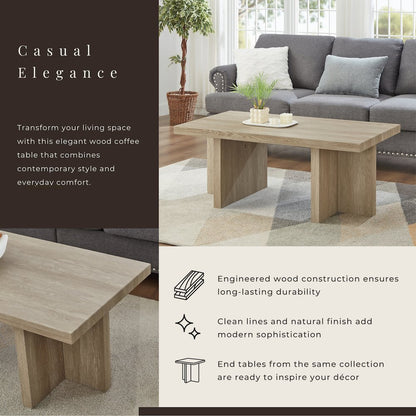 Mchome Contemporary Coffee Table, Oak Finish