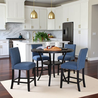 Blue Counter Height Dining Table Set with Tall Chairs, 5-Piece