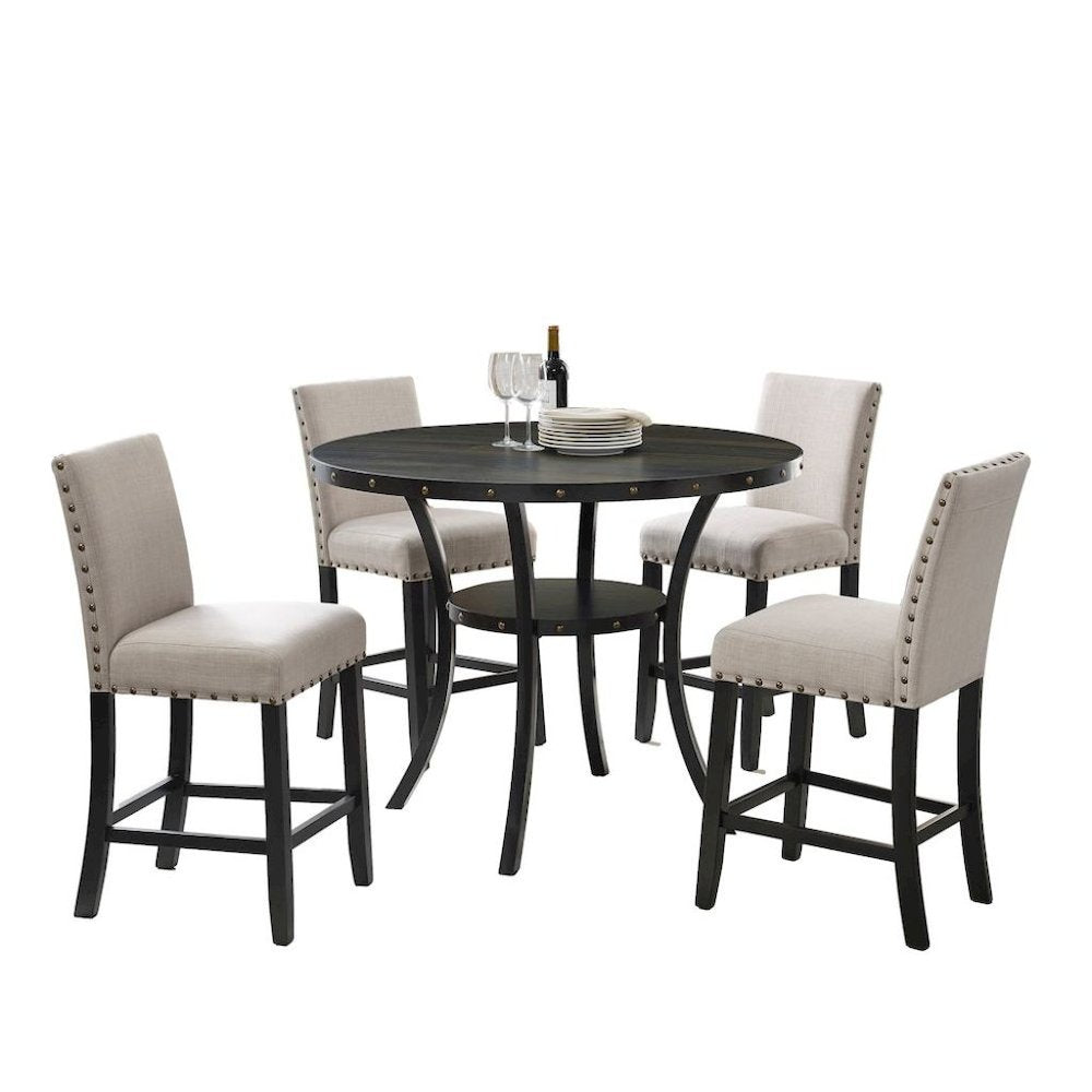 Beige Tan Counter Height Dining Table Set with Tall Chairs, 5-Piece