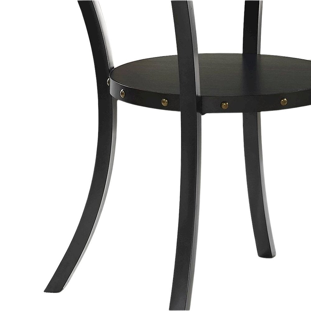 Gray Round  Counter Height Dining Table with Open Shelf, Metal Base Wooden Table