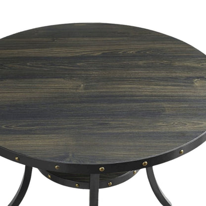 Gray Round  Counter Height Dining Table with Open Shelf, Metal Base Wooden Table