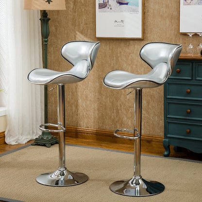 Masaccio Silver Leatherette Adjustable Swivel Barstool Chrome Base, Set of 2