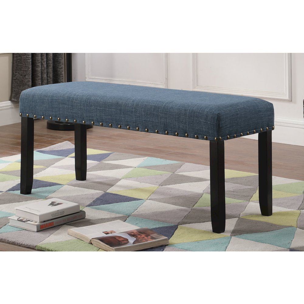 Biony Blue Fabric Dining Bench with Nailhead Trim