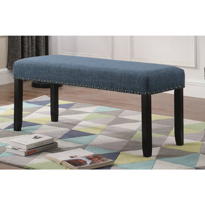 Biony Blue Fabric Dining Bench with Nailhead Trim