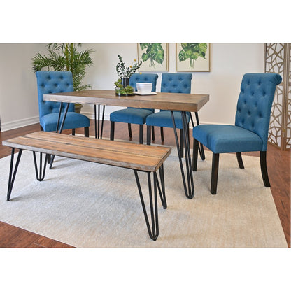 Ashford 6-Pc Dining Set, Hairpin Dining Table with 4 Chairs and Bench, Blue