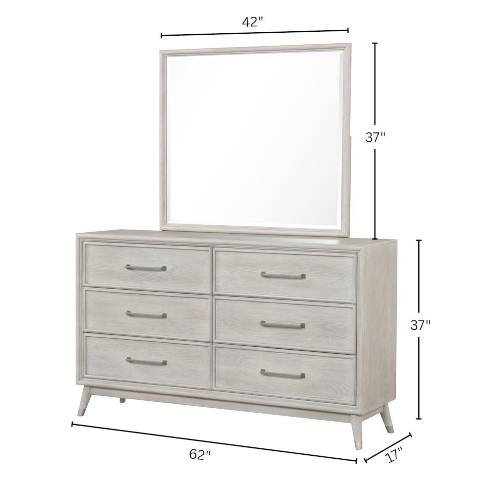 Seluna 6-Drawer Bedroom Dresser with Mirror, Gray Oak Finish