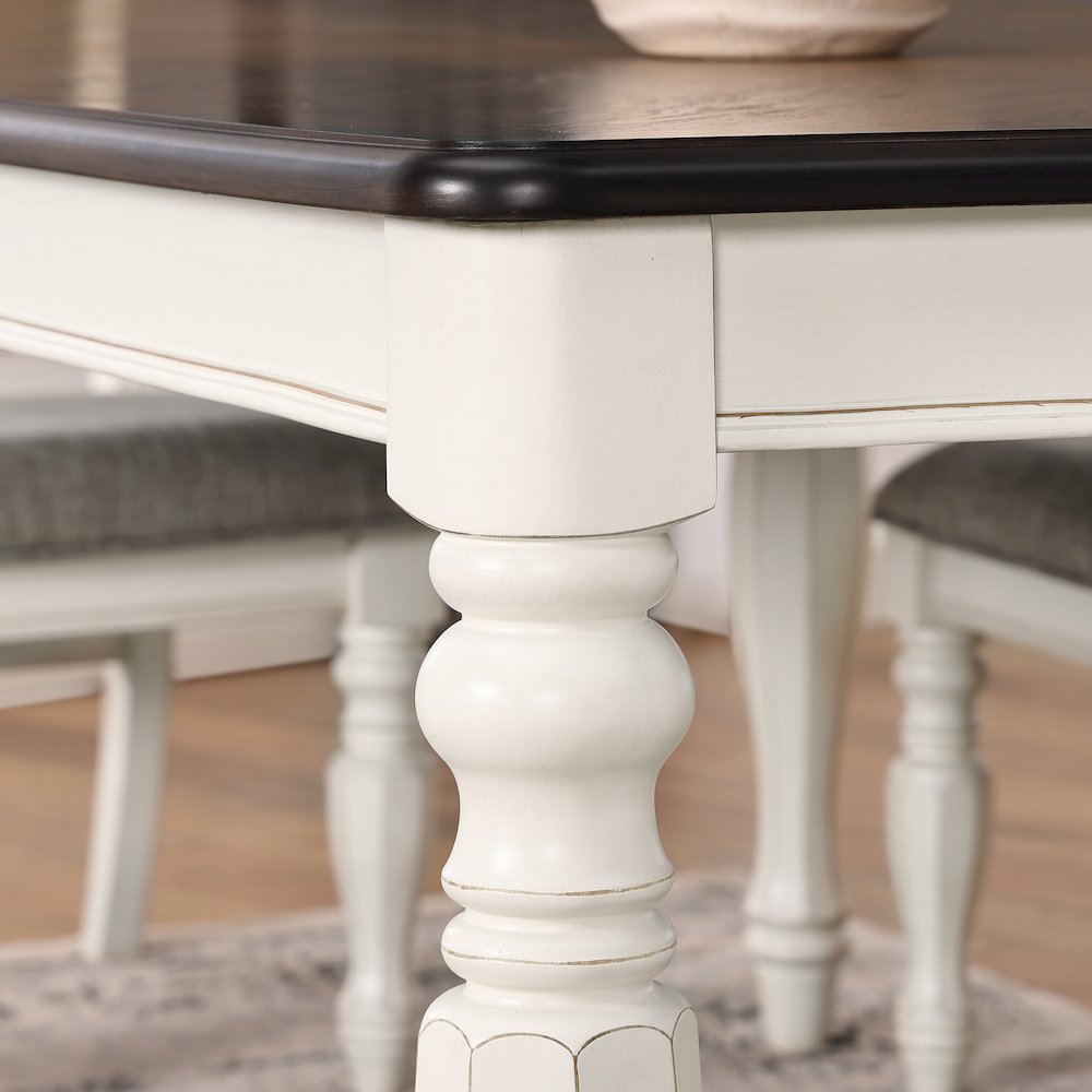 Belleza French Country Dining Table, Antique White and Weathered Oak Finish