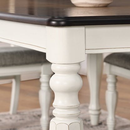 Belleza French Country Dining Table, Antique White and Weathered Oak Finish