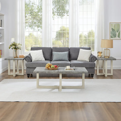 3-Piece Coffee Table Set, Coffee Table, Two End Tables, Faux Concrete and White