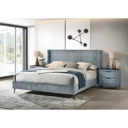 Mavela Wide Wale Corduroy Upholstery Panel King Bed with 2 Nightstands and Bench