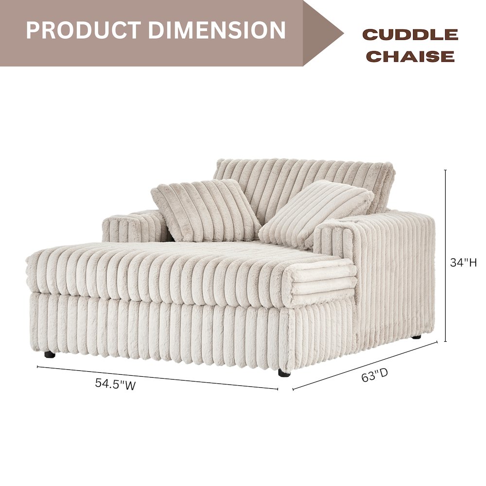 Belvoir 3-Piece Living Room Set, Sofa Cuddle Chaise and Ottoman, Beige Champagne