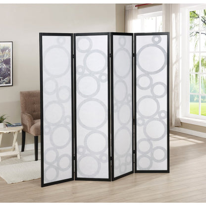Arvada 4-Panel Wood Room Divider with Circle Pattern, Black
