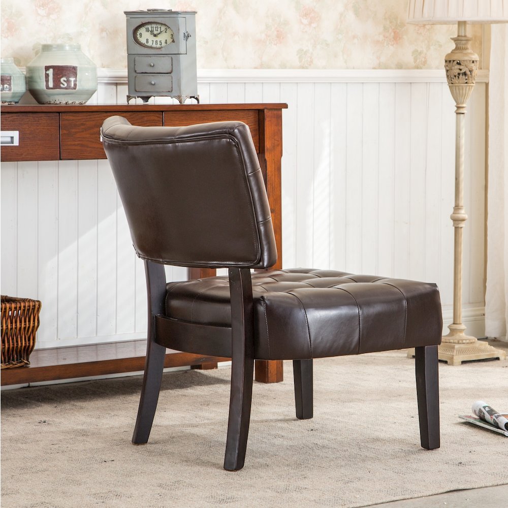 Movile Blended Leather Tufted Accent Chair with Oversized Seating, Brown