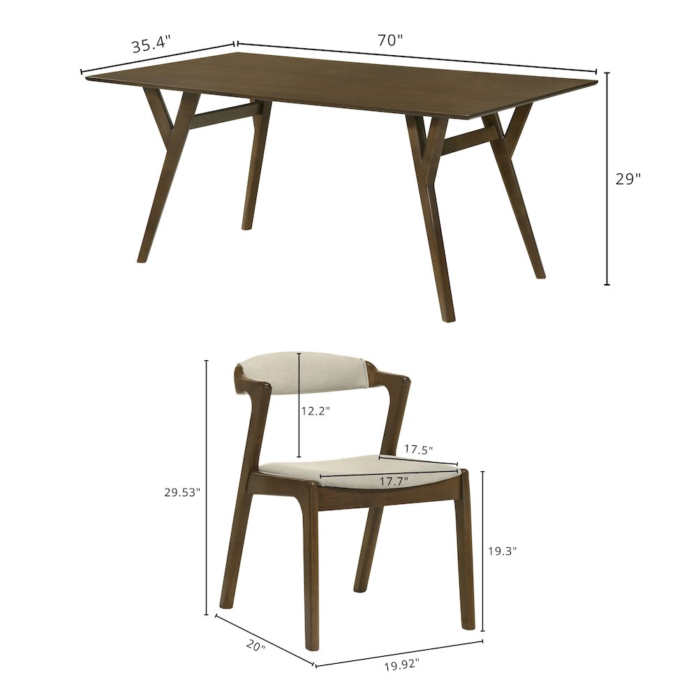 Lavin Modern 7-Piece Dining Set, Dining Table with 2 Black and 4 Walnut Chairs