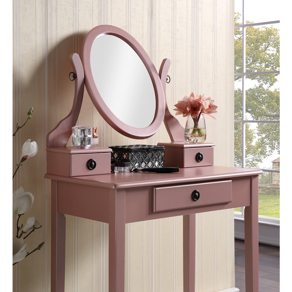 Moniys Wood Makeup Vanity Table and Stool Set, Rose Gold Finish