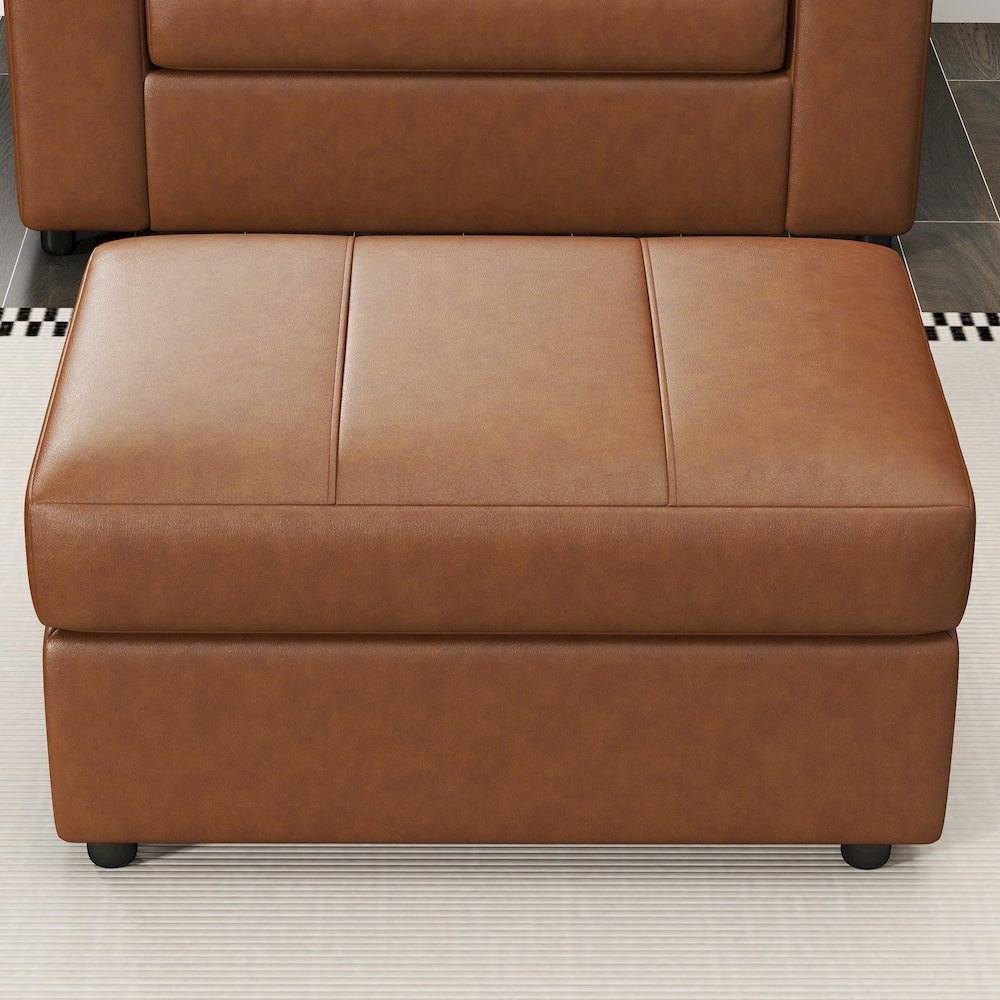 Sakan Leather 4-Pc Living Room Set, Sofa Loveseat, Chair and Ottoman, Caramel