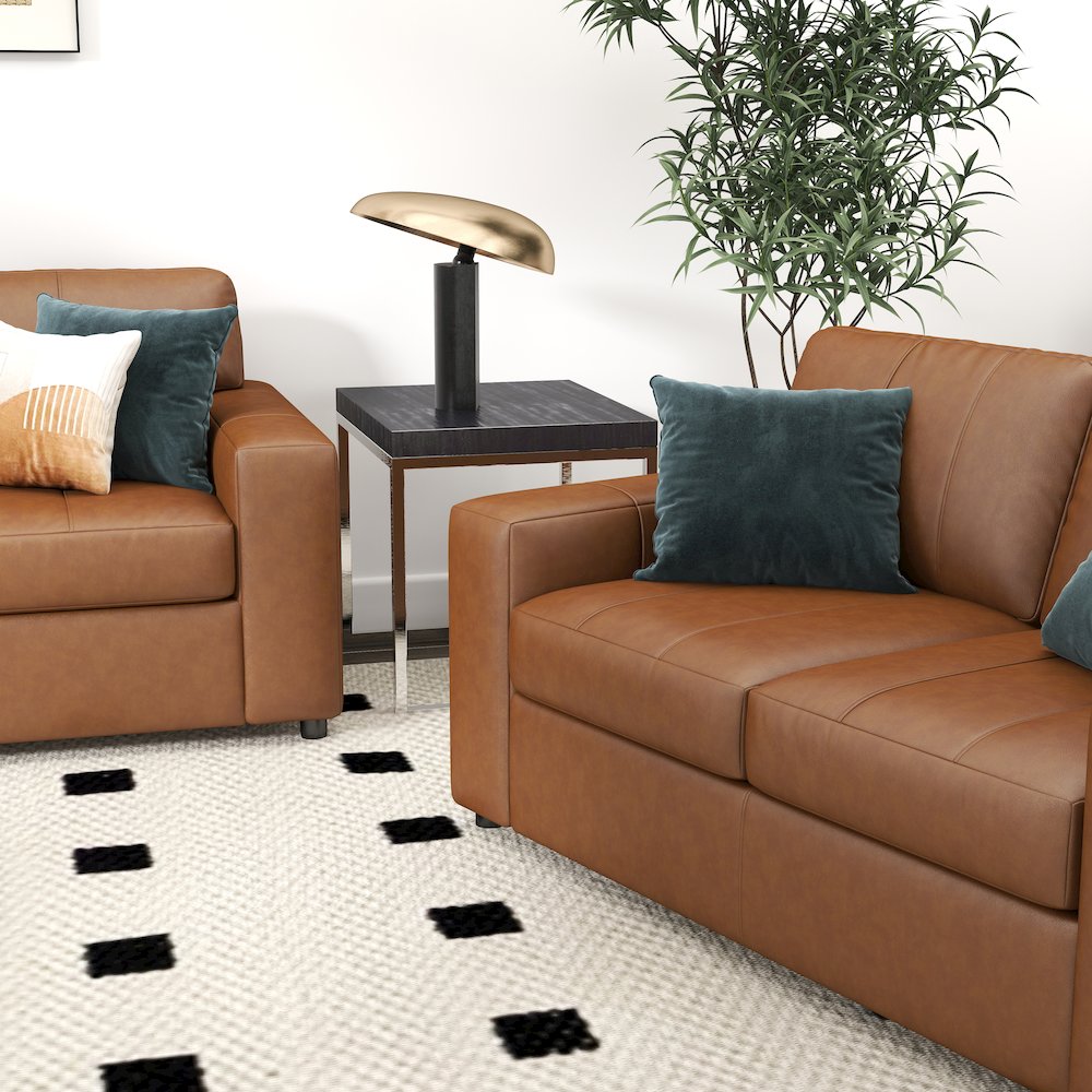 Sakan Leather 3-Pc Living Room Set, Sofa Loveseat and Chair, Caramel