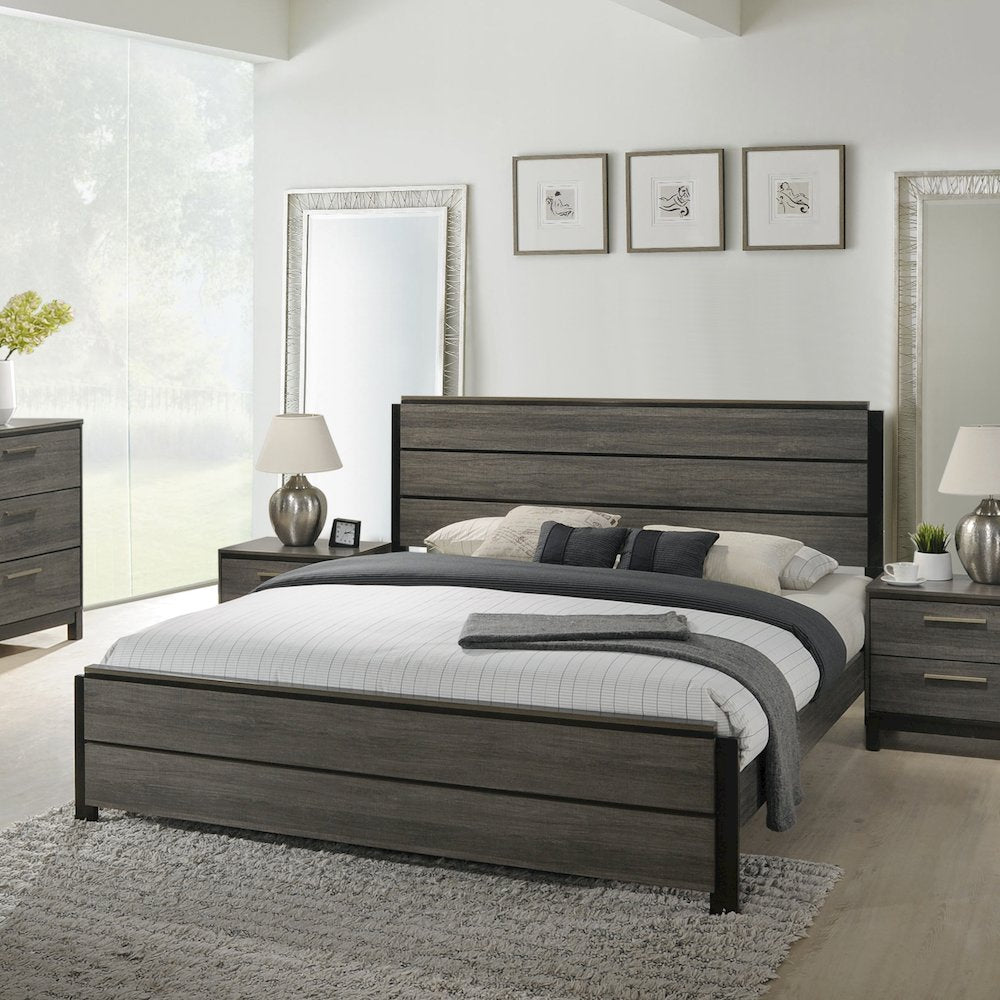 Ioana Antique Grey Finish Wood Queen Size Bed