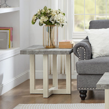 3-Piece Coffee Table Set, Coffee Table, Two End Tables, Faux Concrete and White