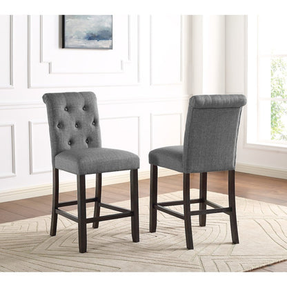 Leviton Solid Wood Tufted Asons Counter Height Stool, Set of 2, Gray