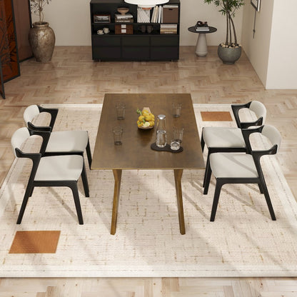 Modern 5-Piece Dining Set, Walnut Finished Dining Table with 4 Black Chairs