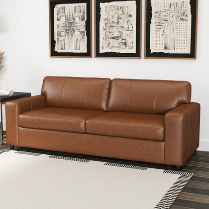 Sakan Leather Upholstered Sofa, Caramel