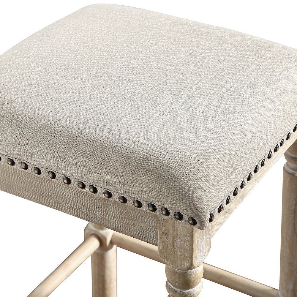 Arnhem Wood Tan Upholstered Bar Stools, Set of 2