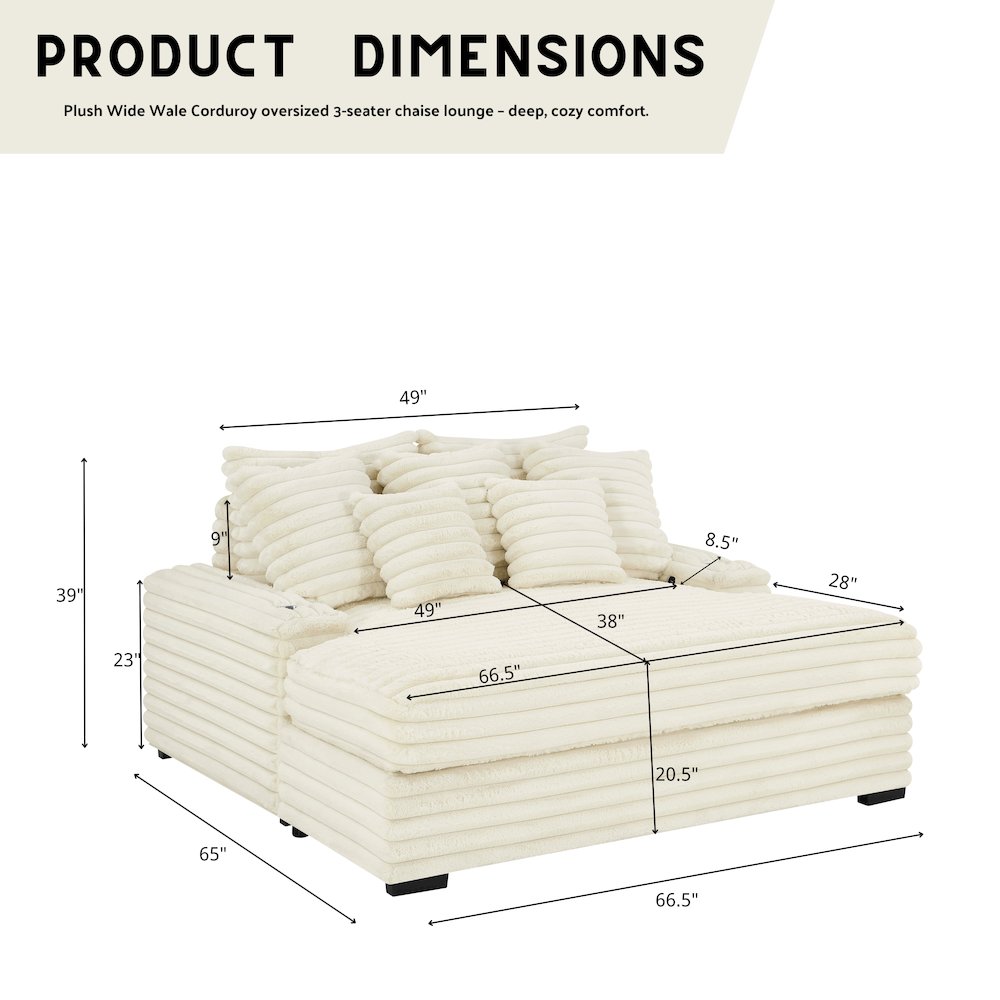 Gaviella Wide Wale Corduroy Oversized Multi-Functional Chaise Lounge, White