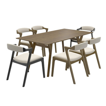 Lavin Modern 7-Piece Dining Set, Dining Table with 2 Black and 4 Walnut Chairs
