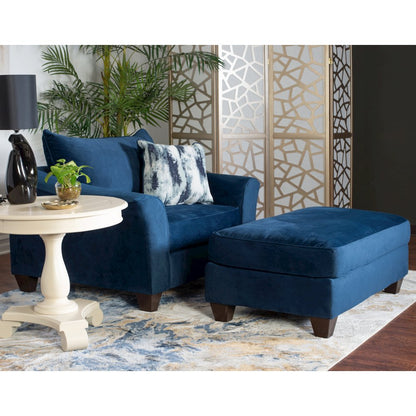 Camero Fabric Pillowback Chair with Ottoman Set in Navy Blue