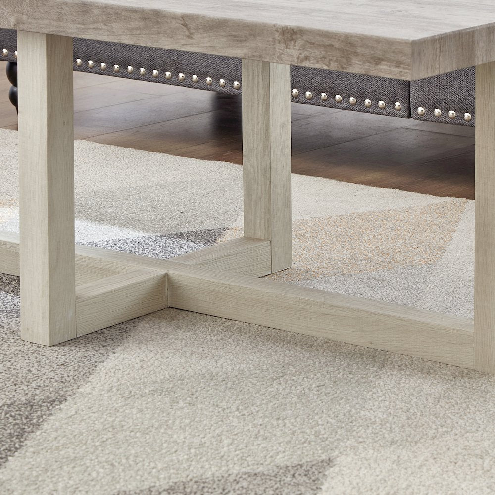Luno Contemporary Coffee Table, Weathered Gray and Beige