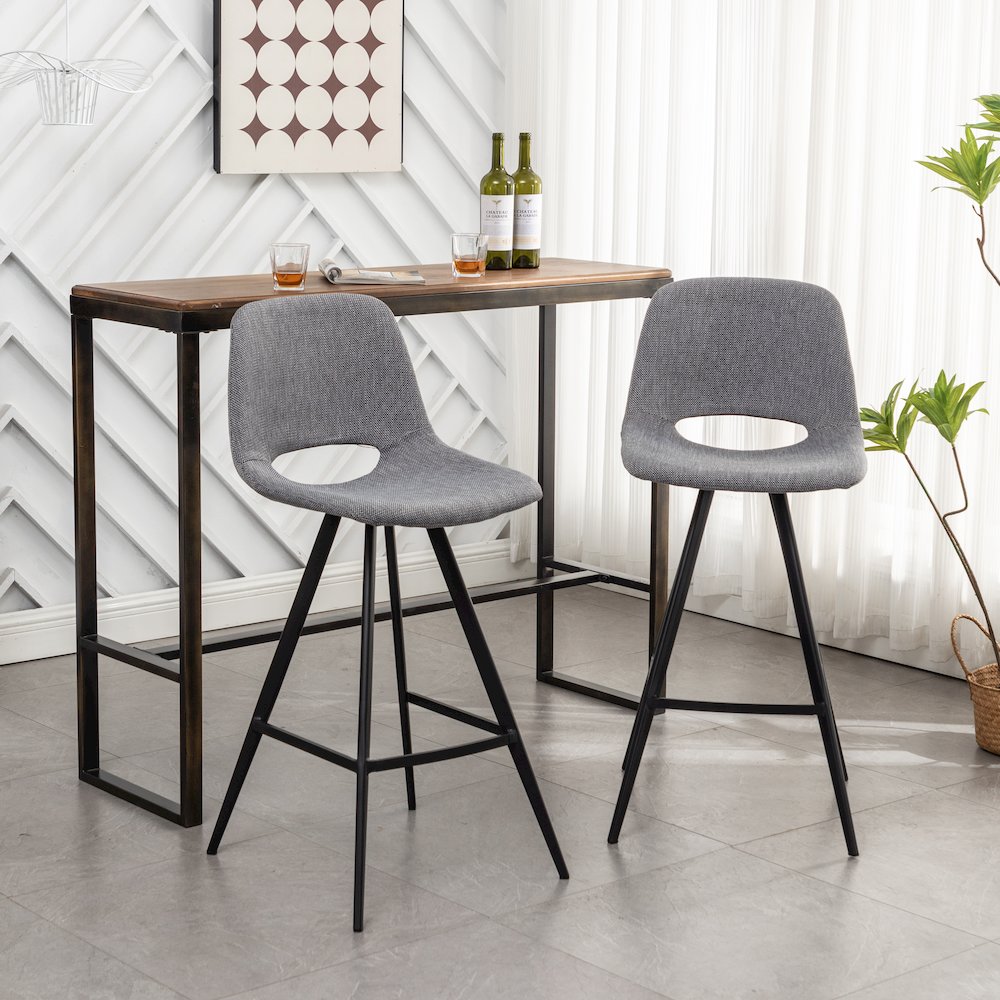 Porth Fabric Kitchen 28.25" Barstools, Set of 2, Gray