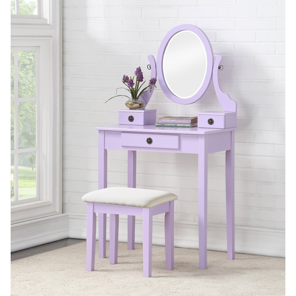 Moniys Wood Makeup Vanity Table and Stool Set, Purple