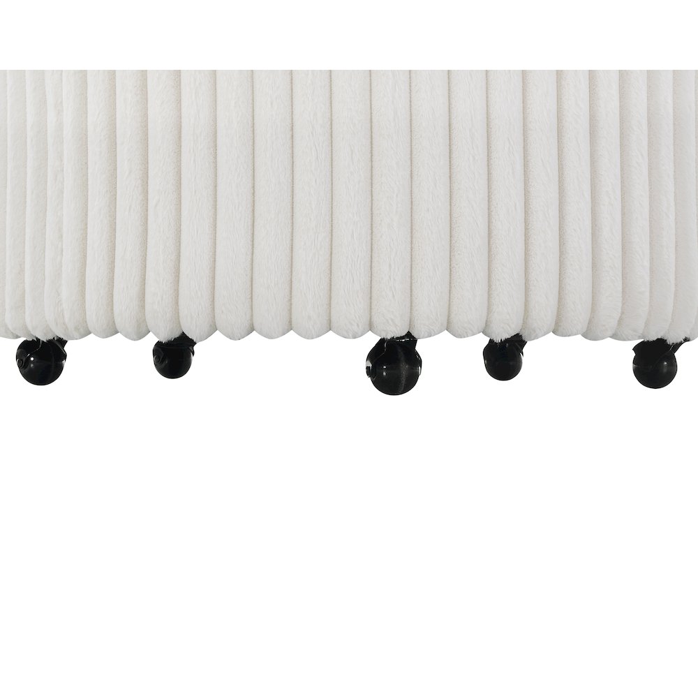 Malna Wide Wale Corduroy Upholstered Barrel Accent Chair with Wheels, Off-white