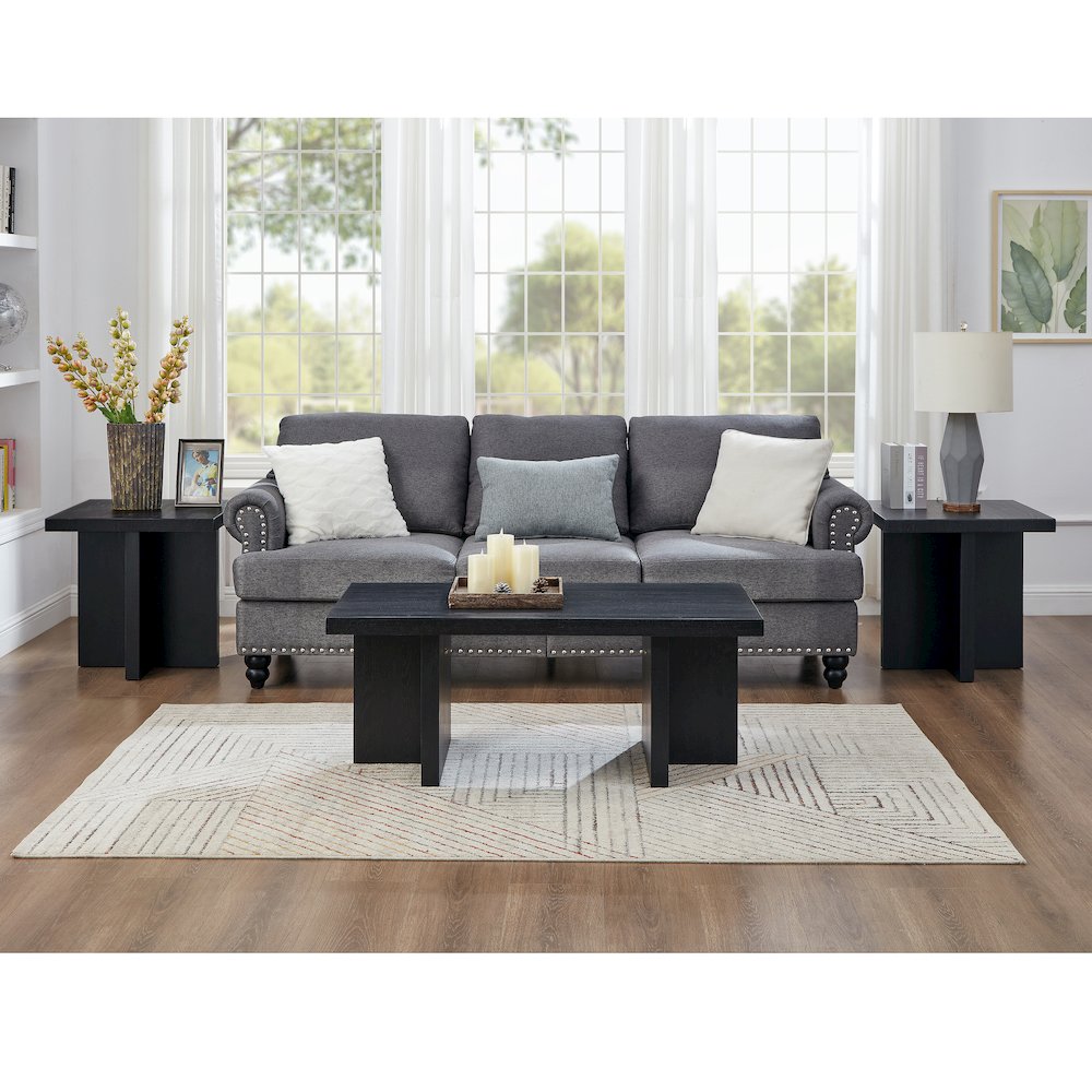 Mchome 3-Piece Coffee Table Set, Coffee Table and Two End Tables, Black Finish