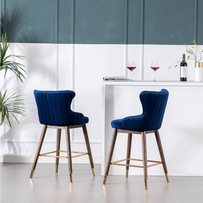 Leland Fabric Upholstered Counter Height Wingback Stools, Set of 2, Blue