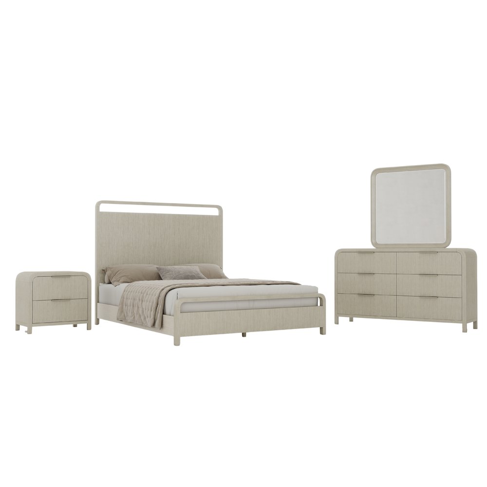 Tavari 4-PC Queen Bedroom Set with Bed, Dresser, Mirror, Nightstand, Light Gray