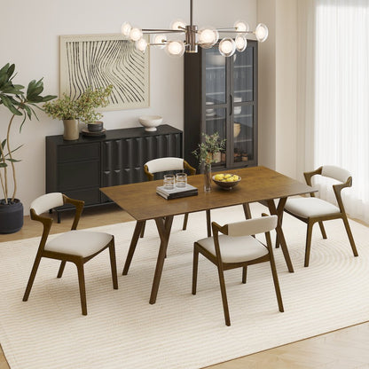 Modern 5-Piece Dining Set, Walnut Finished Dining Table with 4 Brown Chairs