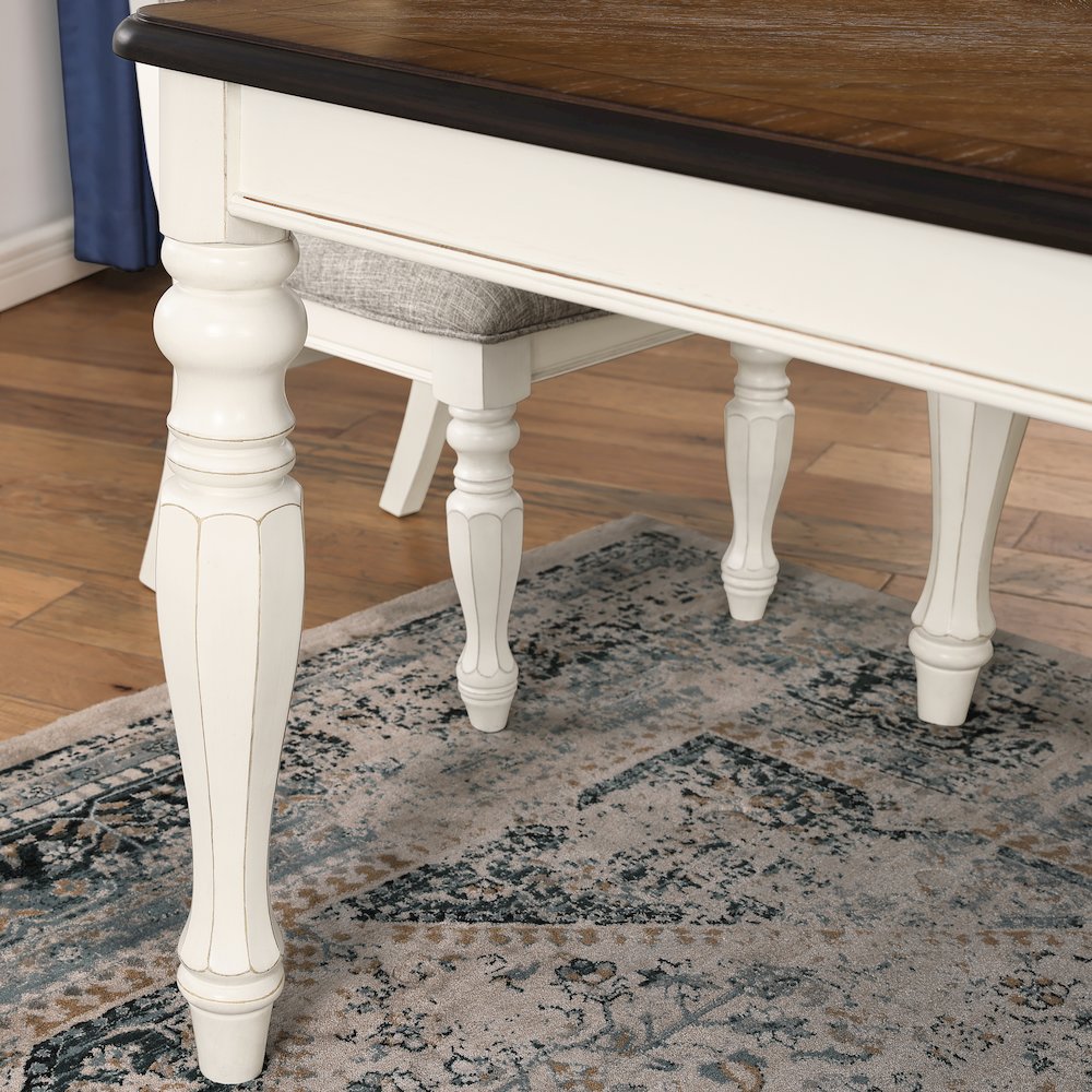 Belleza French Country Dining Table, Antique White and Weathered Oak Finish