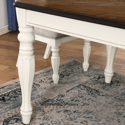 Belleza French Country Dining Table, Antique White and Weathered Oak Finish