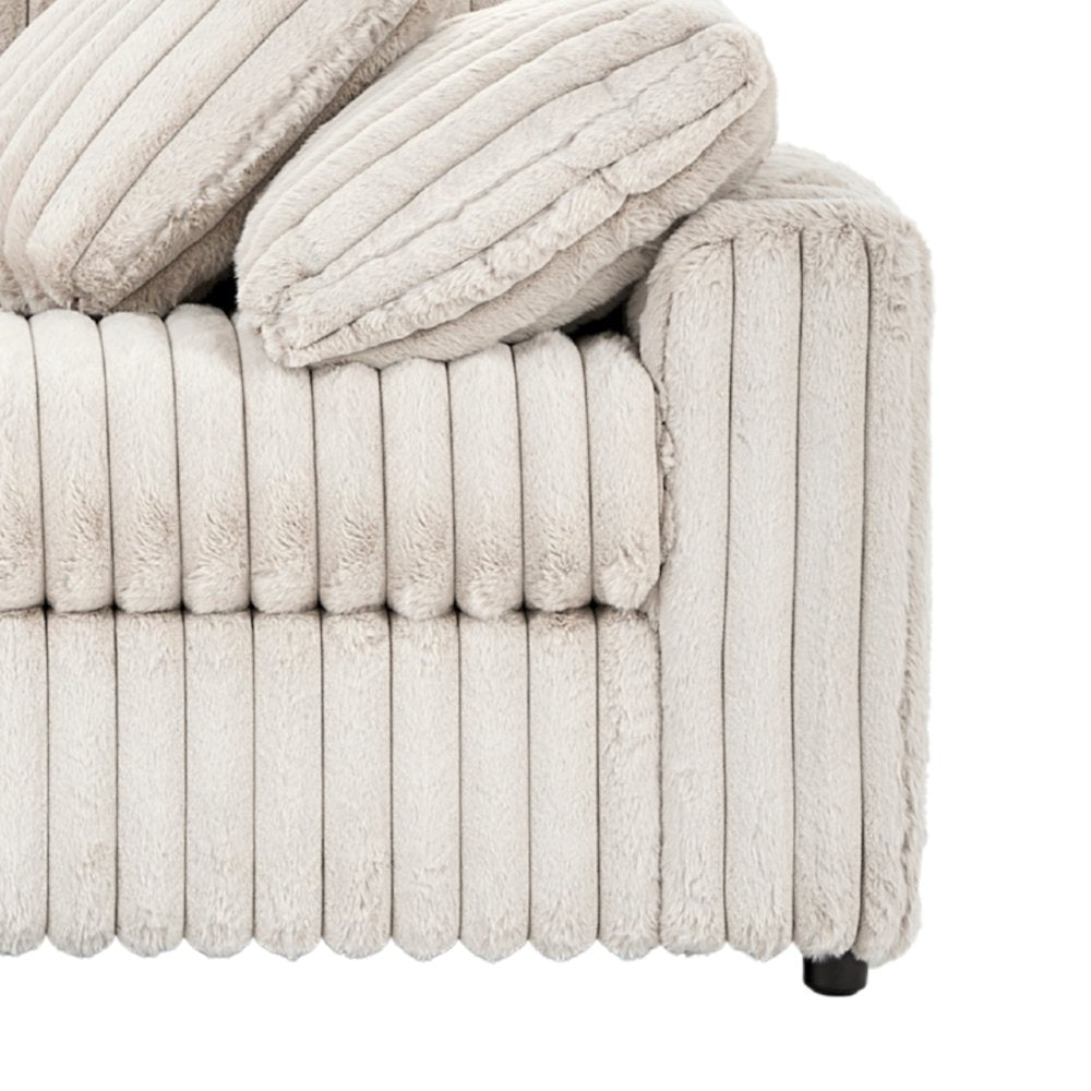 Belvoir 3-Piece Living Room Set, Sofa Cuddle Chaise and Ottoman, Beige Champagne
